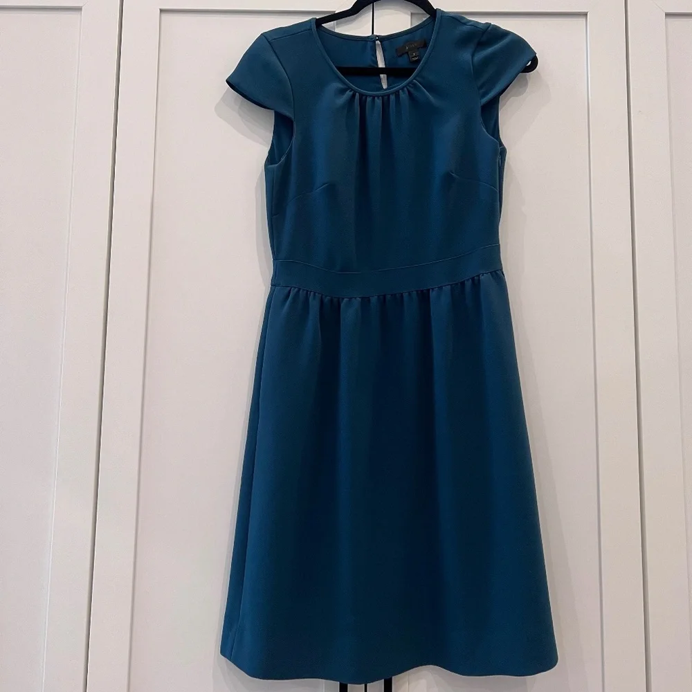 J. Crew Cap Sleeve Crepe Dress | Size 0 | Teal - Picture 1 of 2